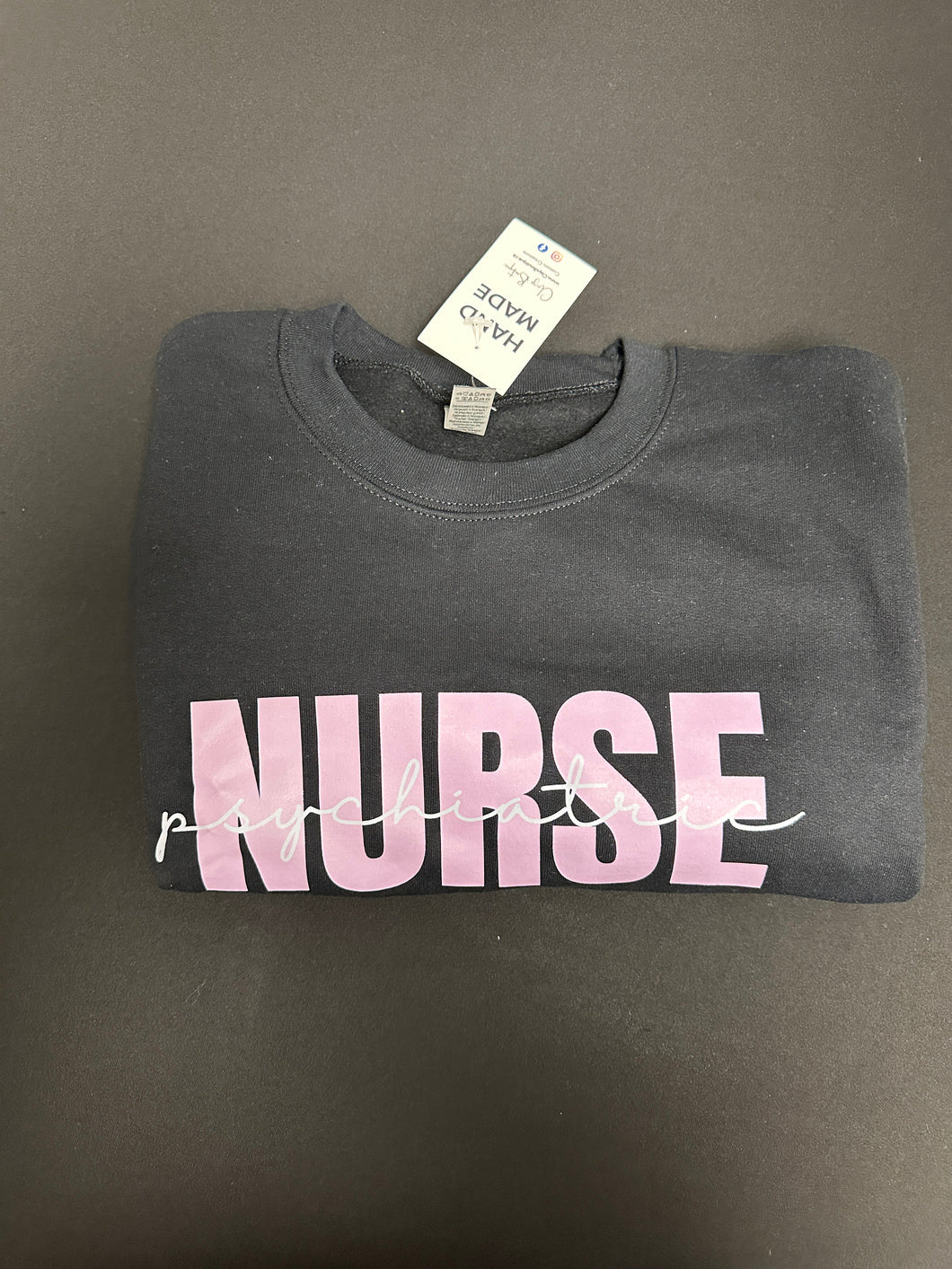 Pink Psych Nurse - Black Crewneck - S